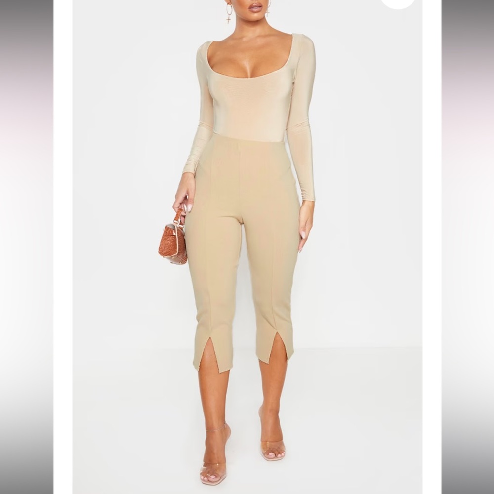 New Cream Split Front Cropped Leggings